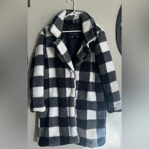 Steven Madden Shetland Buffalo Check Long Line Coat SZ LG
